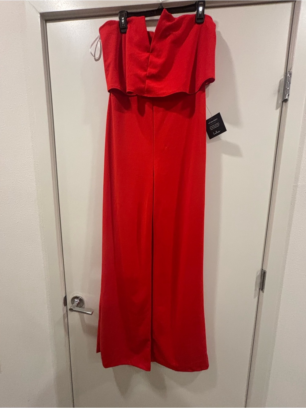 New Lulu's Red Strapless Wide-Leg Jumpsuit